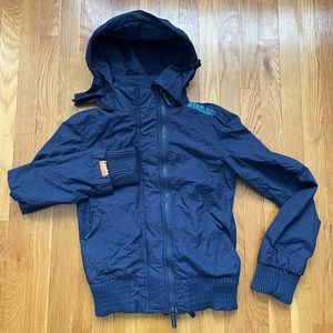 Women’s SuperDry Wind Bomber Blue Zip Up Hooded Jacket S